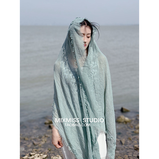 MIXMISS【山·居】精致蕾丝绿披肩围巾埃及沙漠阿布扎比遮阳头巾