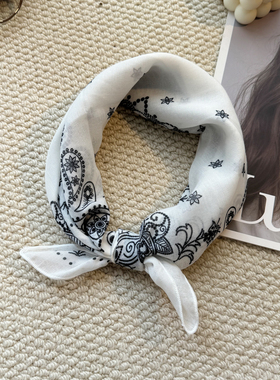 MIXMISS【日系文艺白】叠穿小领巾黑白极简松弛感棉方巾领巾头巾