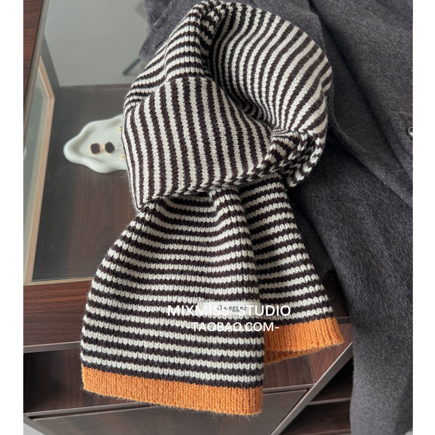 黑白条纹针织围巾韩范ins风围脖