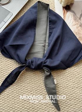 MIXMISS【蓝色三角巾】ootd通勤双面棉三角领巾日系叠穿文艺头巾