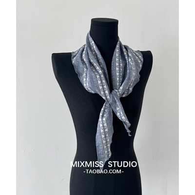 日系ootd小资蓝三角领巾腰封男女