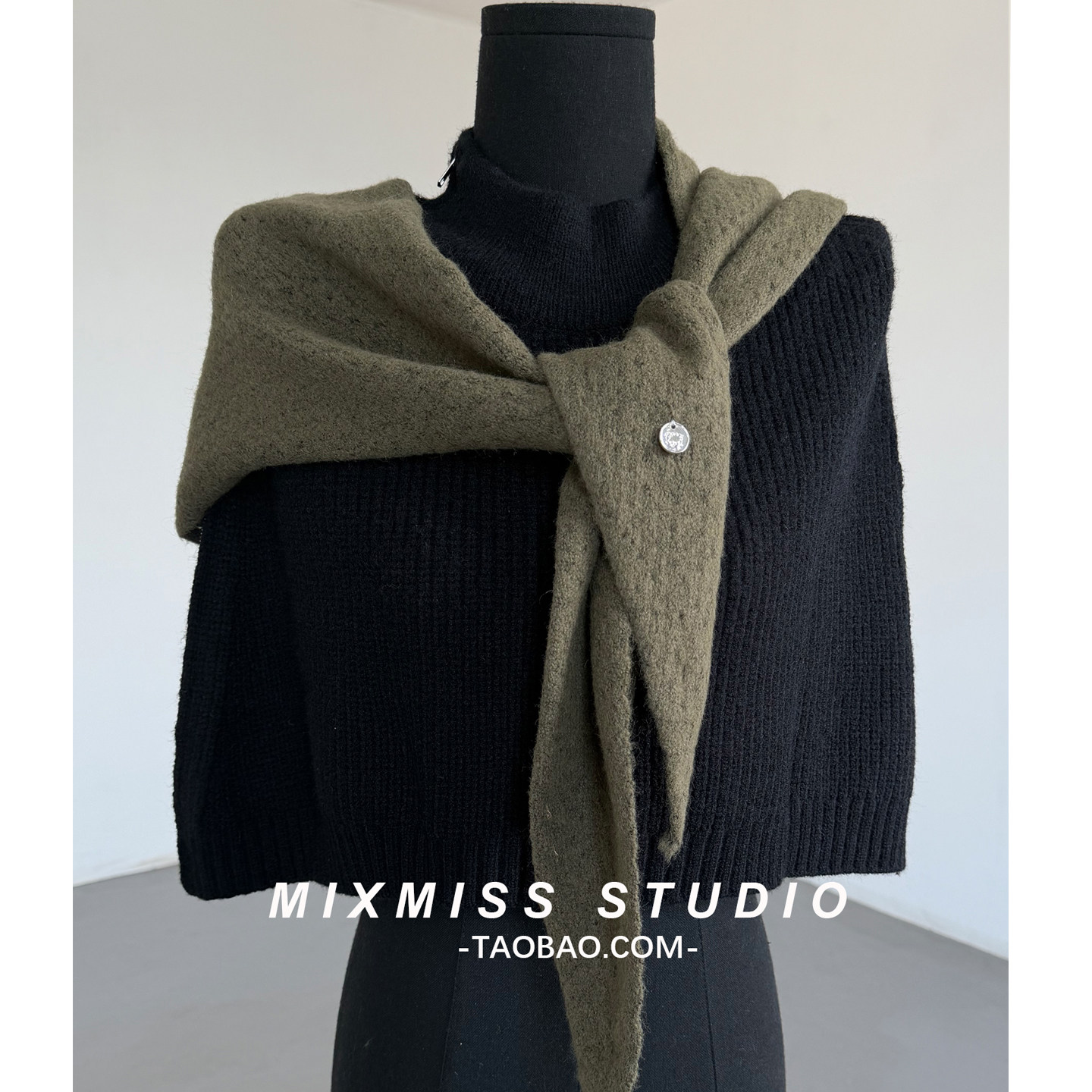 MIXMISS【苔藓绿】2026年秋冬慵懒针织三角巾围巾披肩韩温柔知性