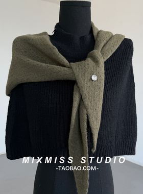 MIXMISS【苔藓绿】2026年秋冬慵懒针织三角巾围巾披肩韩温柔知性