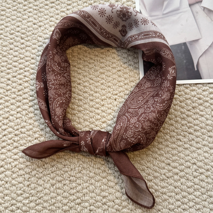 MIXMISS【杂志棕】日系文艺松弛感系腰小方巾叠穿薄领巾小众头巾