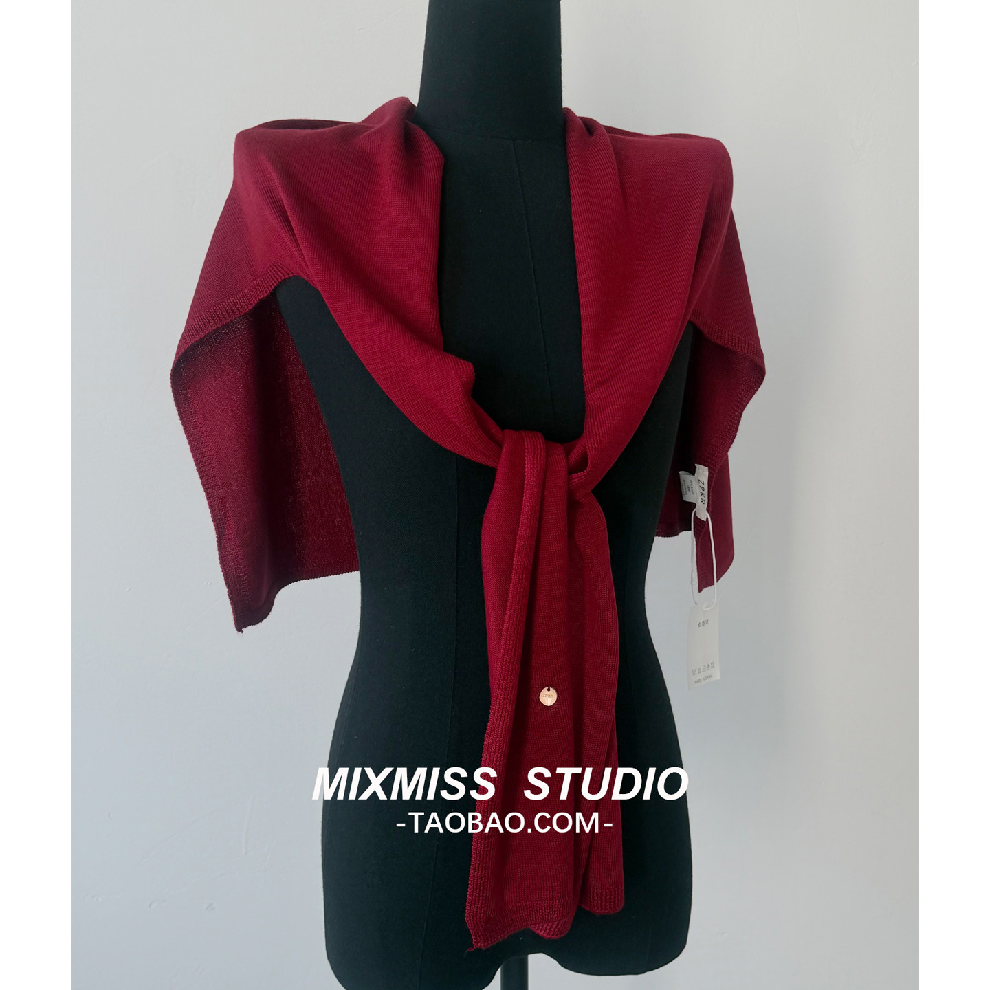 MIXMISS【超美丝绒红】一片式包肩针织外搭披肩韩版薄款叠穿披肩