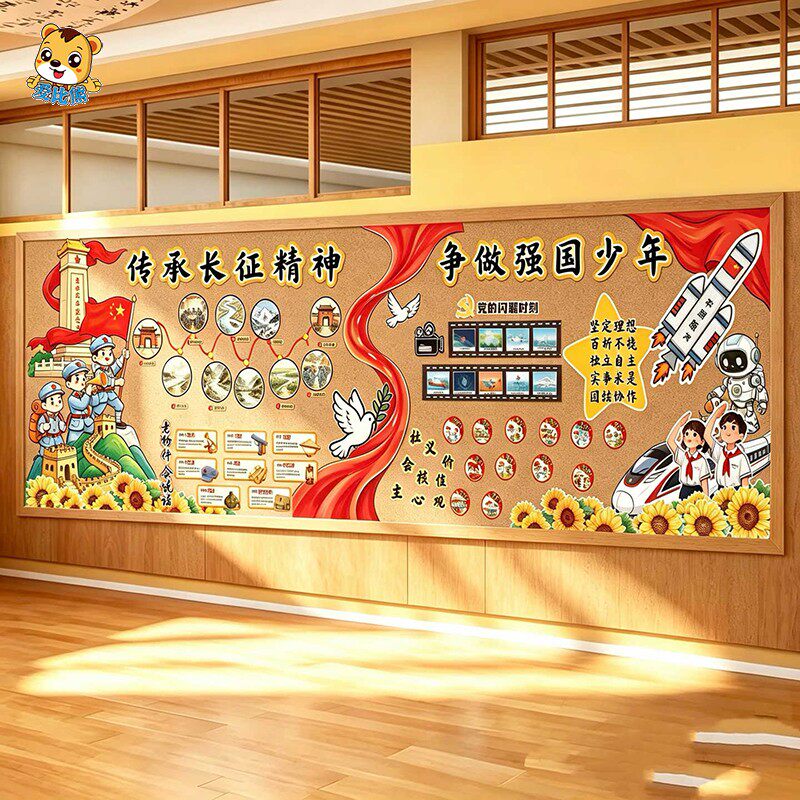 传承长征精神争做强国少年中小学国庆主题黑板报布置墙贴光辉时刻