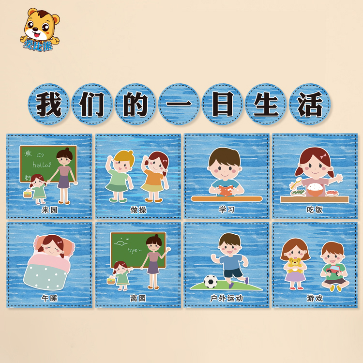幼儿园一日生活流程图海洋风班级公约环创材料墙贴地