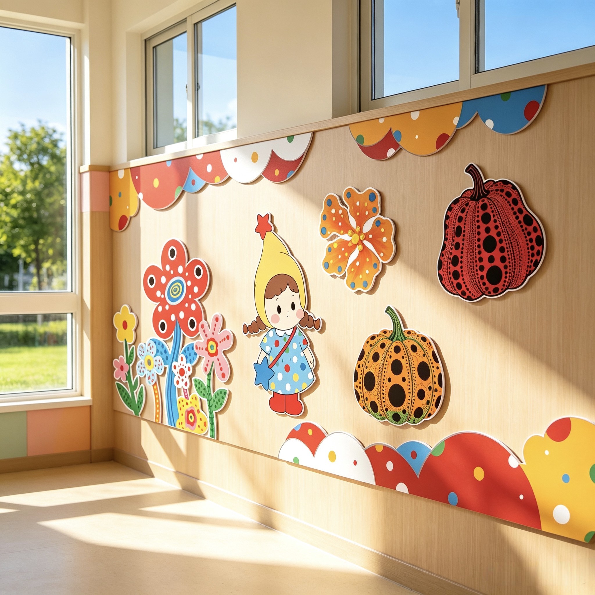 幼儿园波点主题区角牌环创草间弥生风格小学家园栏走廊教室布置KT