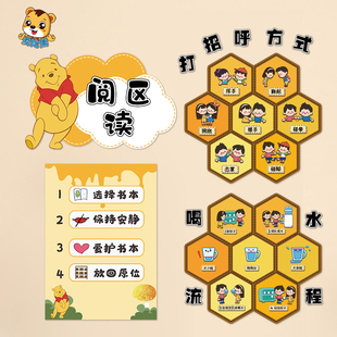 幼儿园卡通小熊主题区域进区规则牌打招呼方式喝水进餐来离园流程