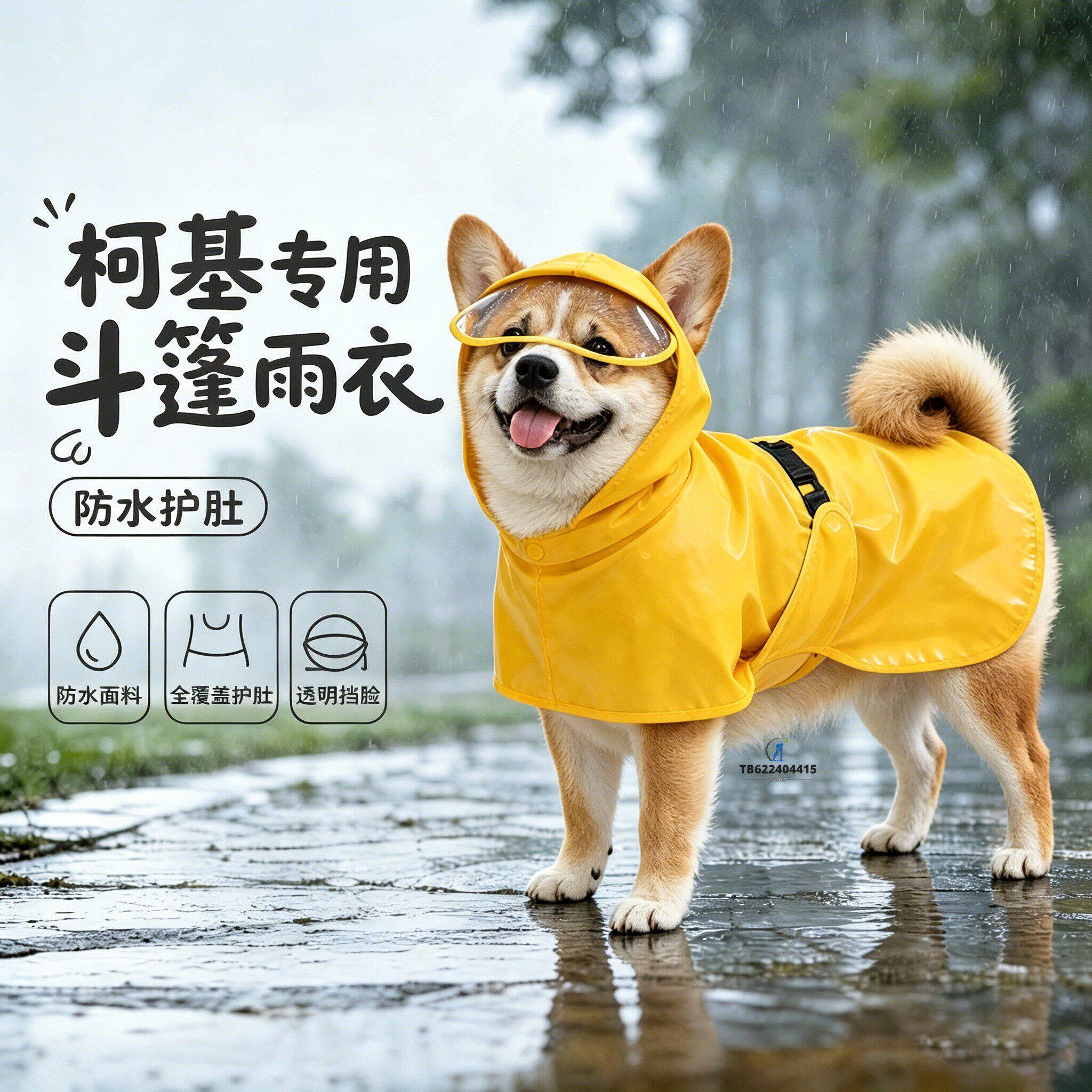 柯基专用狗狗雨衣斗篷四脚小狗雨披中型犬狗包肚防水宠物下雨防脏