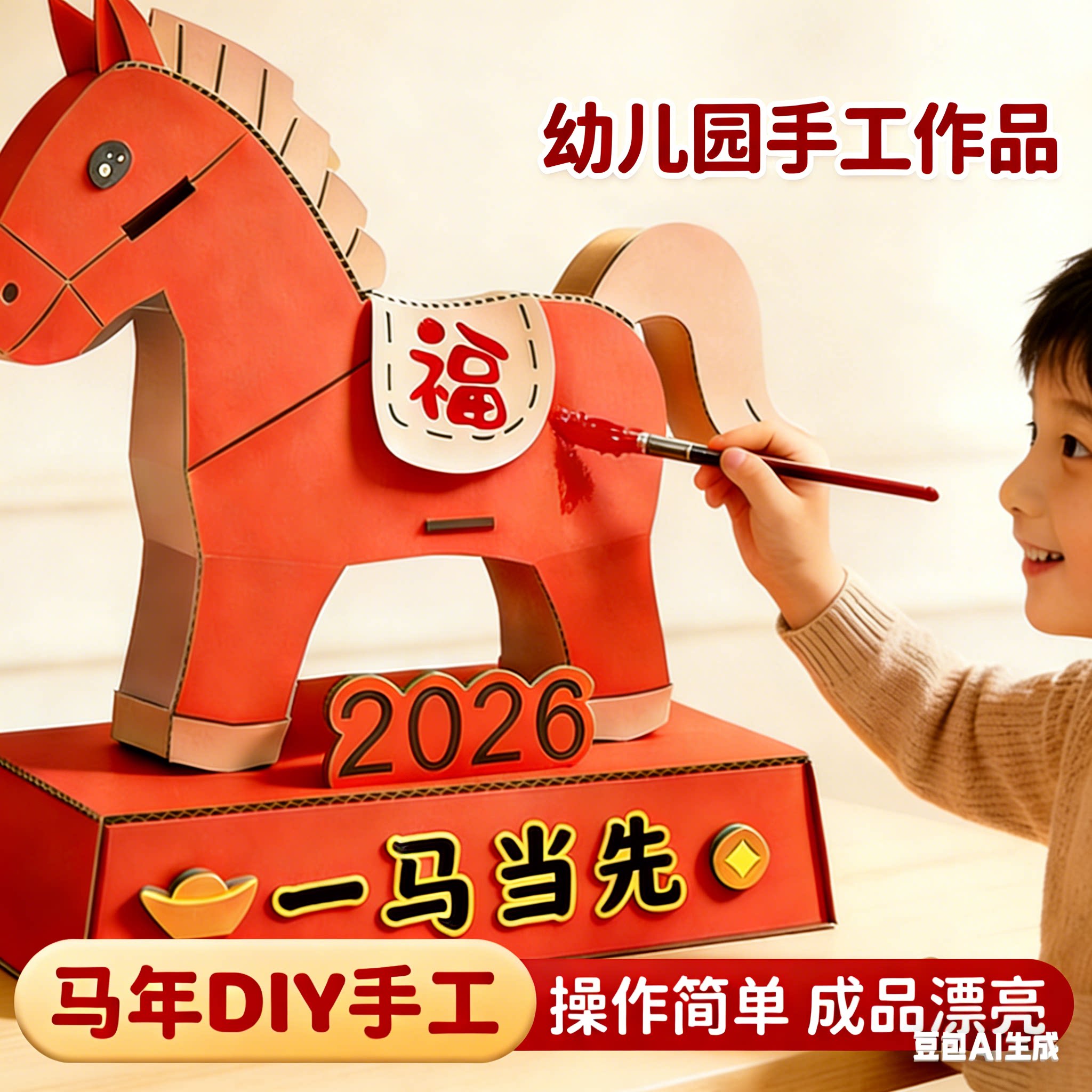 2026马年自制的手工diy材料包变废为宝幼儿园儿童小学生纸板玩具3
