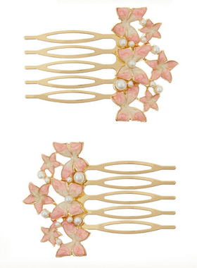 英国贵牌儿童发钗发饰Monsoon children粉色滴釉花朵发梳发插发饰