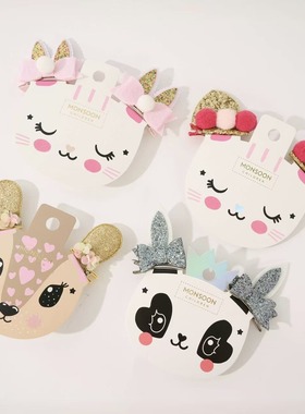 英国Monsoon猫耳朵立体发夹儿童发夹圣诞鹿角蝴蝶结毛球顶夹边夹