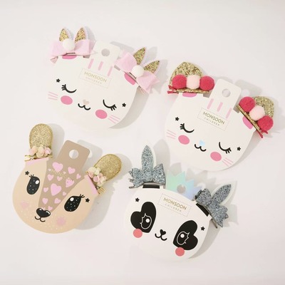 英国Monsoon猫耳朵立体发夹儿童发夹圣诞鹿角蝴蝶结毛球顶夹边夹