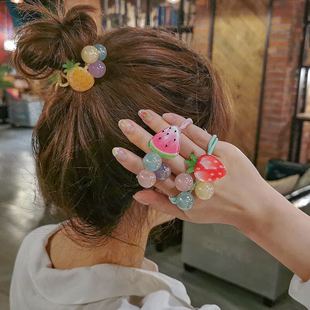 出韩国订单ins闪亮珠子水果菠萝草莓萝卜西瓜凤梨发绳皮筋扎头绳