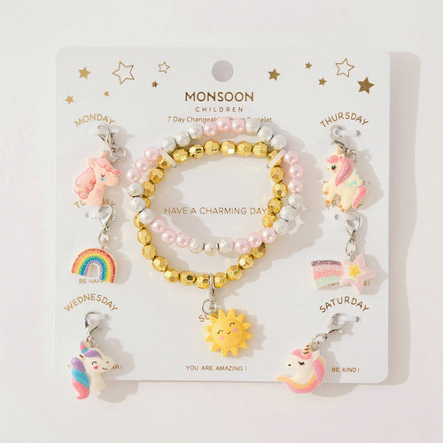 Monsoon Children儿童可爱手链可以当皮筋的卡通吊坠星期手链套装
