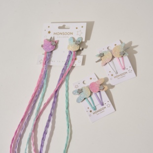 英国原单儿童假发辫发夹小兔子独角兽幻彩渐变色麻花辫假发丝发卡