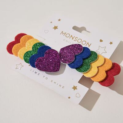 英国MonsoonChildren儿童全包发夹格利特布渐变色彩虹爱心发卡