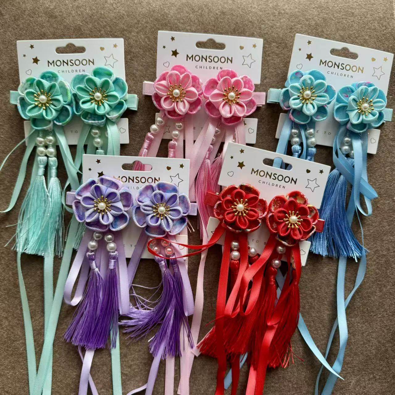 2026年中国风儿童新年发夹古装汉服布艺花朵流苏发卡民族风发饰,童装/婴儿装/亲子装,发饰,淘宝优惠券,粉丝福利购,淘宝优惠卷