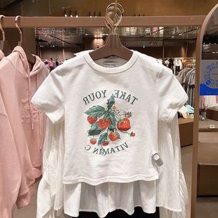 T恤女ins超火短袖 2025夏季 短袖 新款 T恤女上衣潮 花朵印花高腰短袖