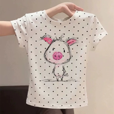 夏季新款波点短袖上衣女