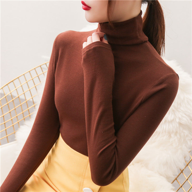 秋冬高领纯色百搭修身显瘦2022新款上衣服女ins潮百搭长袖打底衫