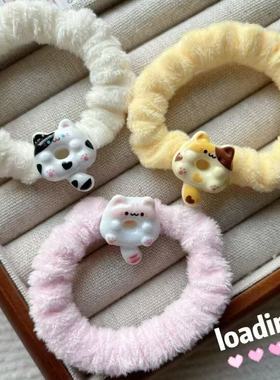 小猫毛绒发圈可爱扎头发绳秋冬小皮筋情侣手链少女头绳高弹力发饰