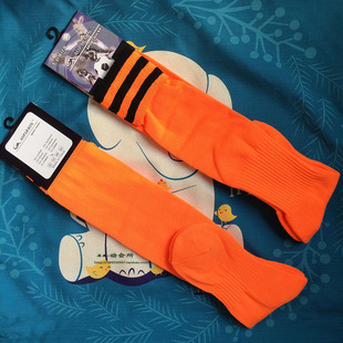 桔红色橙色足球袜男长筒袜过膝袜全棉毛巾底袜子防滑运动袜长袜
