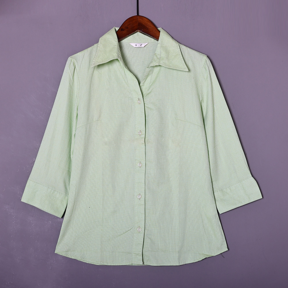 2025年夏秋季新品女式简约百搭显瘦翻领七分袖衬衣女打底衫上衣潮