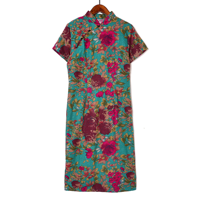 2026年夏季新品女装复古洋气旗袍连衣裙印花修身显瘦中长款连衣裙