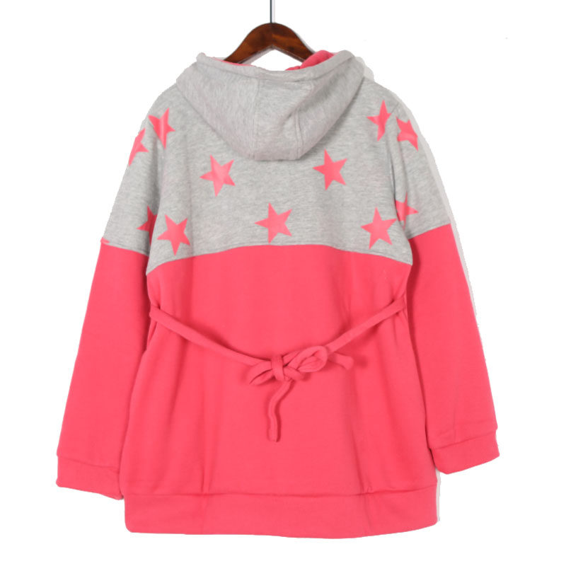 수유복 수유복 봄 가을 얇은 벨벳 컬러 블록 후드 스웨트셔츠 패셔너블한 외출 수유복 루즈한 지퍼 탑