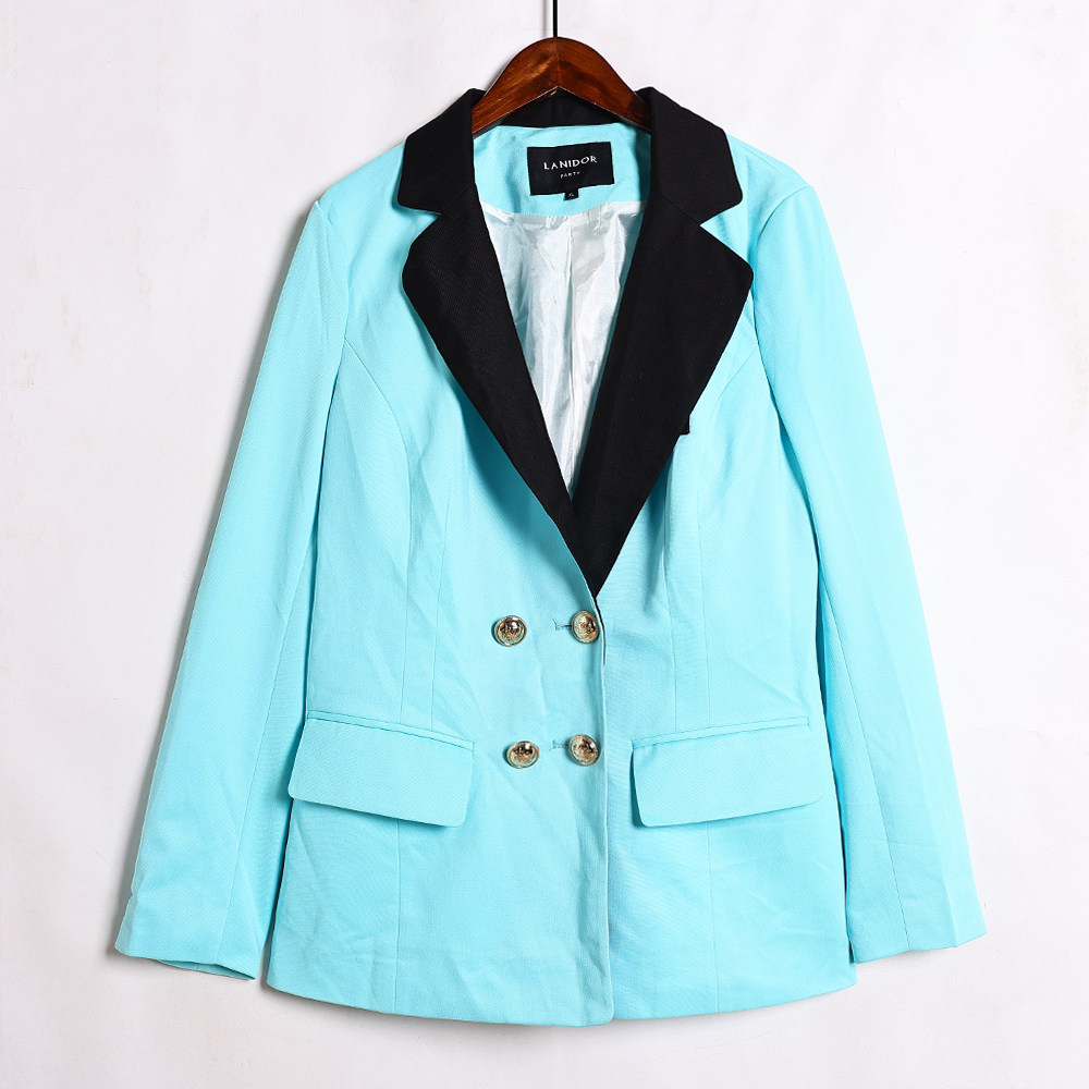 2025年春秋季女式洋气时尚西装外套韩版洋气双排扣拼接休闲上衣潮