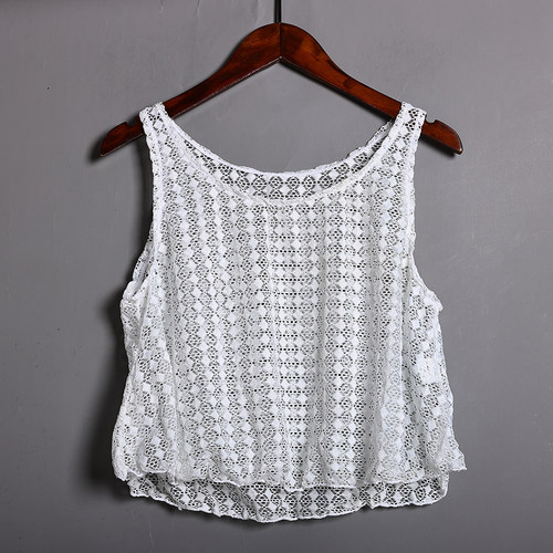 夏季时尚女式镂空无袖背心韩版洋气百搭休闲短款上衣百搭罩衣潮