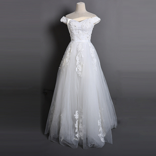 婚纱影楼撤柜婚纱礼服新娘一字肩法式显瘦简约公主梦幻婚纱礼服