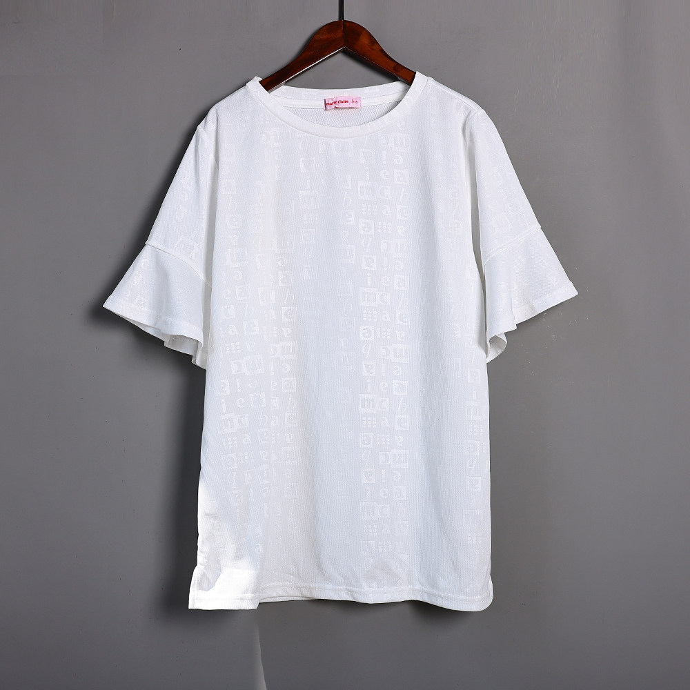 夏季新品女装时尚圆领套头短袖T恤韩版洋气简约纯色喇叭袖上衣潮