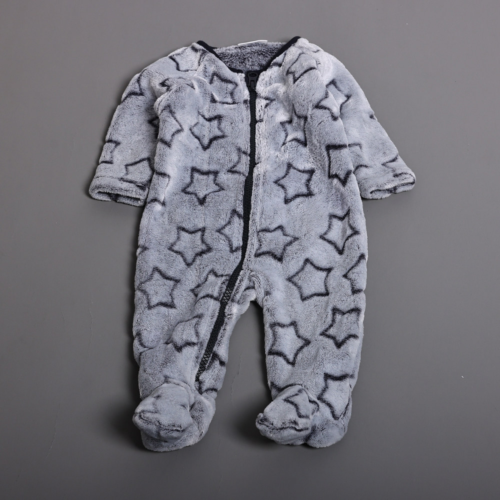 秋冬季珊瑚绒包脚保暖男宝宝连体衣新生儿婴儿室内外哈衣爬爬服潮