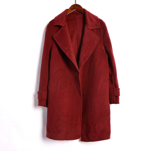 翻领长袖 2025年秋冬季 纯色中长款 女式 宽松显瘦毛呢大衣外套潮 新品