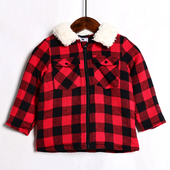 秋冬季 棉衣超萌可爱拼接外套 可爱儿童格子夹棉加厚保暖毛毛领长袖
