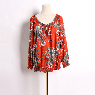 2026年春秋季新品女装时尚低圆领薄款时尚宽松显瘦长袖花色衬衫潮