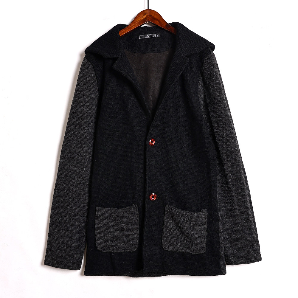 2025年秋冬季新品时尚拼接男士连帽宽松显瘦休闲毛呢外套