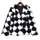 洋气棋盘格防皮草外套保暖时尚 2026年秋冬季 女士时尚 大衣潮