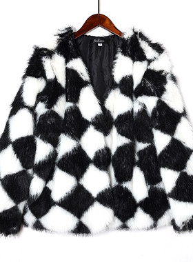 2026年秋冬季女士时尚洋气棋盘格防皮草外套保暖时尚大衣潮