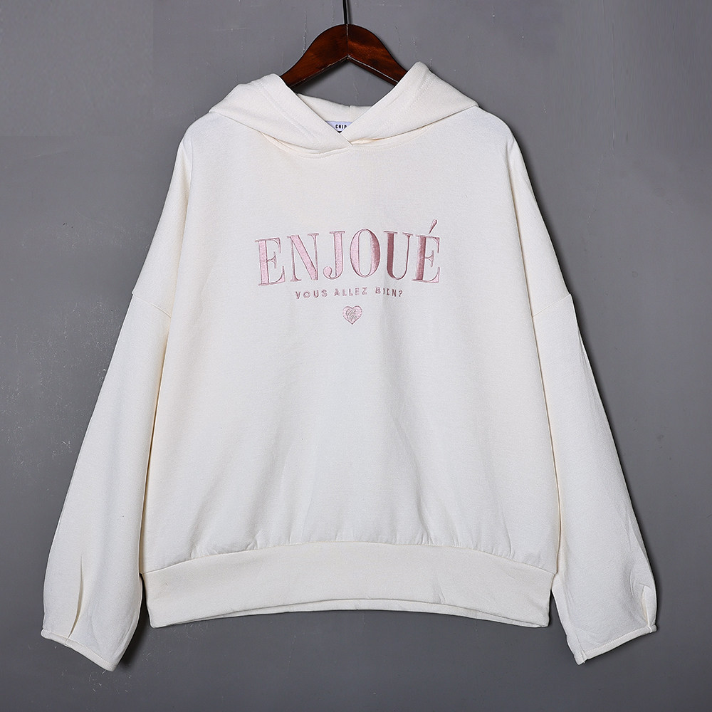 春秋季时尚减龄洋气字母刺绣连帽宽松纯色休闲卫衣百搭通勤潮流潮