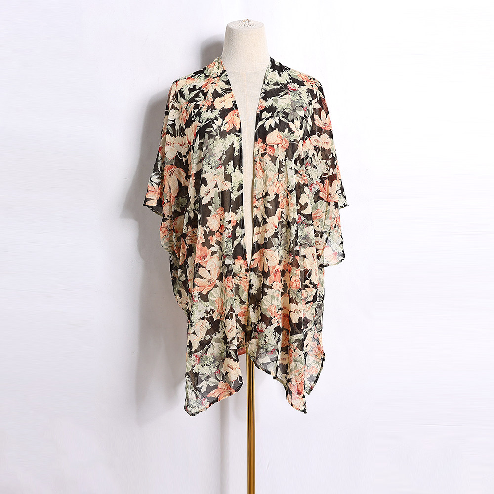 2026年春夏季新品女装时尚沙滩度假防晒时尚开衫印花雪纺坎肩潮