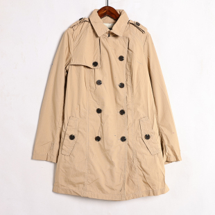 女装 长袖 韩版 翻领双排扣设计中长款 风衣外套潮 时尚 2025年春秋季