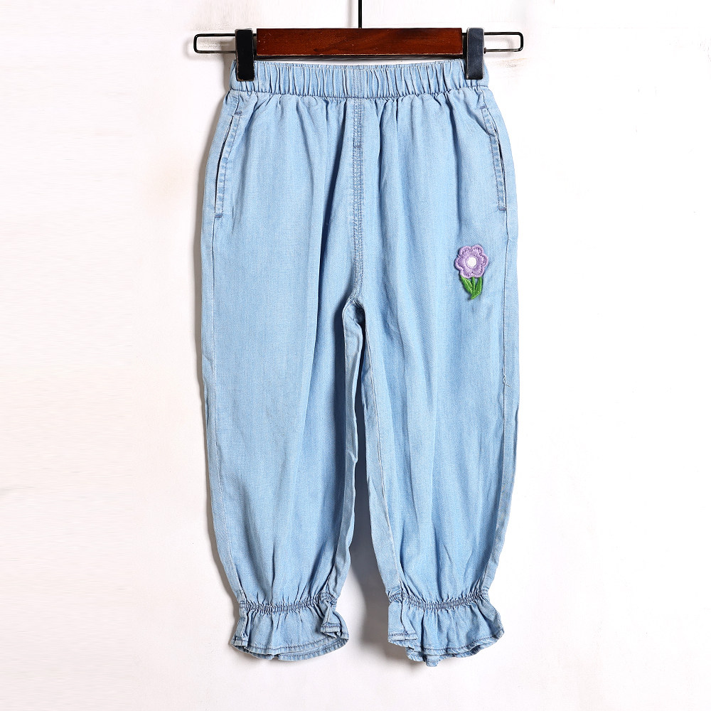 春夏季甜美可爱灯笼裤韩版洋气女童小花朵薄款牛仔裤中大童休闲裤