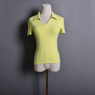 简约纯色紧身弹力翻领短袖 女装 体恤休闲上衣潮 新品 2026年夏季