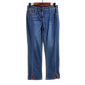 韩版 女装 时尚 刺绣设计宽松显瘦裤 潮 2026年春秋季 脚开叉牛仔裤 新品