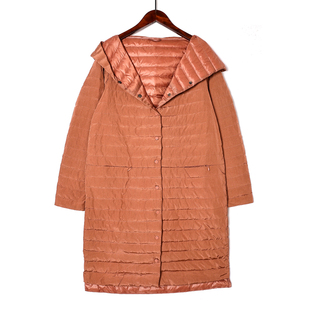 2024年秋冬季女式薄款羽绒服韩版时尚百搭通勤中长款单排扣连帽潮