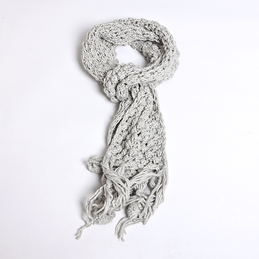 毛线编织冬款可爱围巾韩版时尚流苏挂球保暖纯色休闲针织围巾女